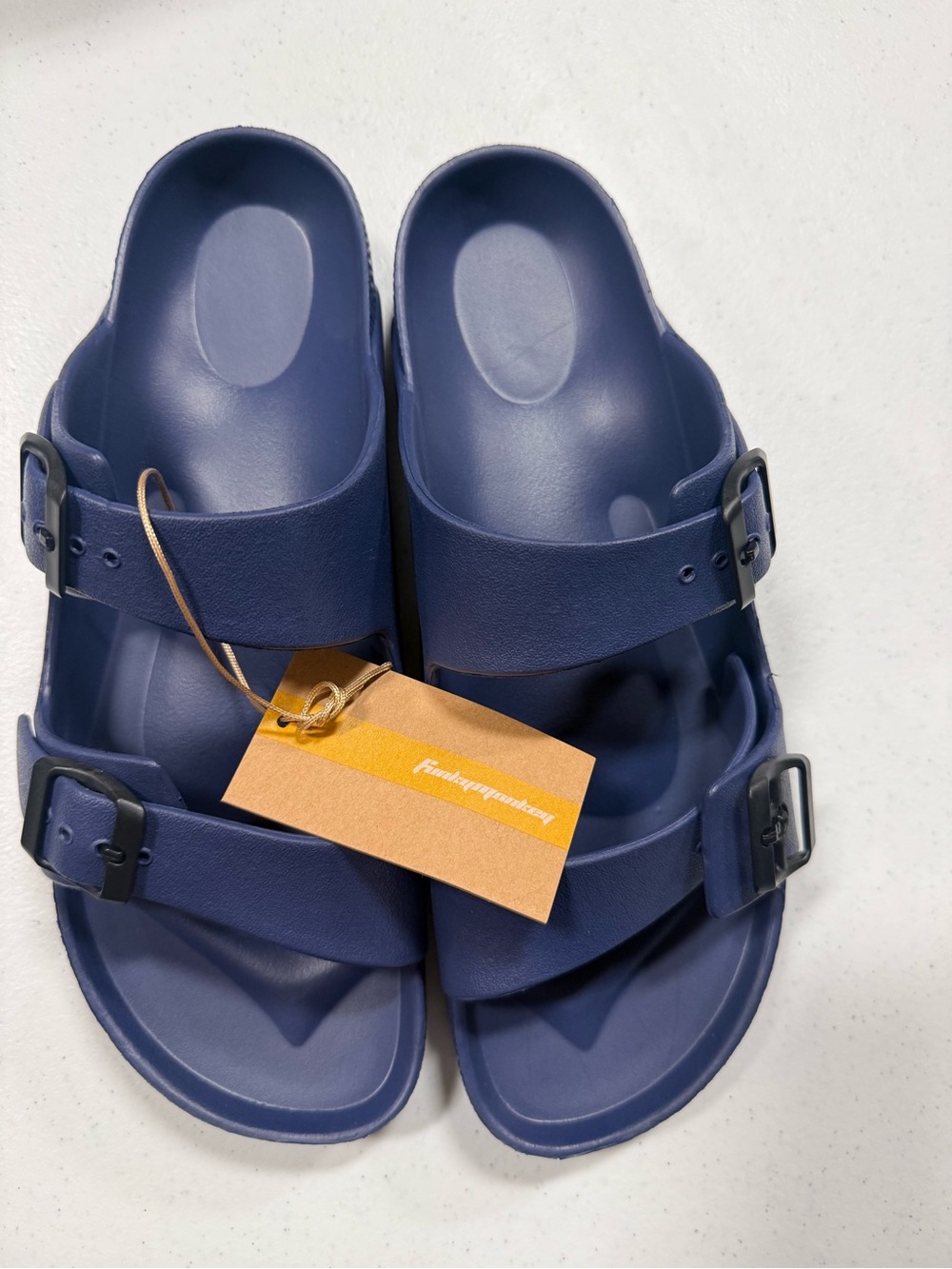 Navy Blue Double Strap Slide Sandals